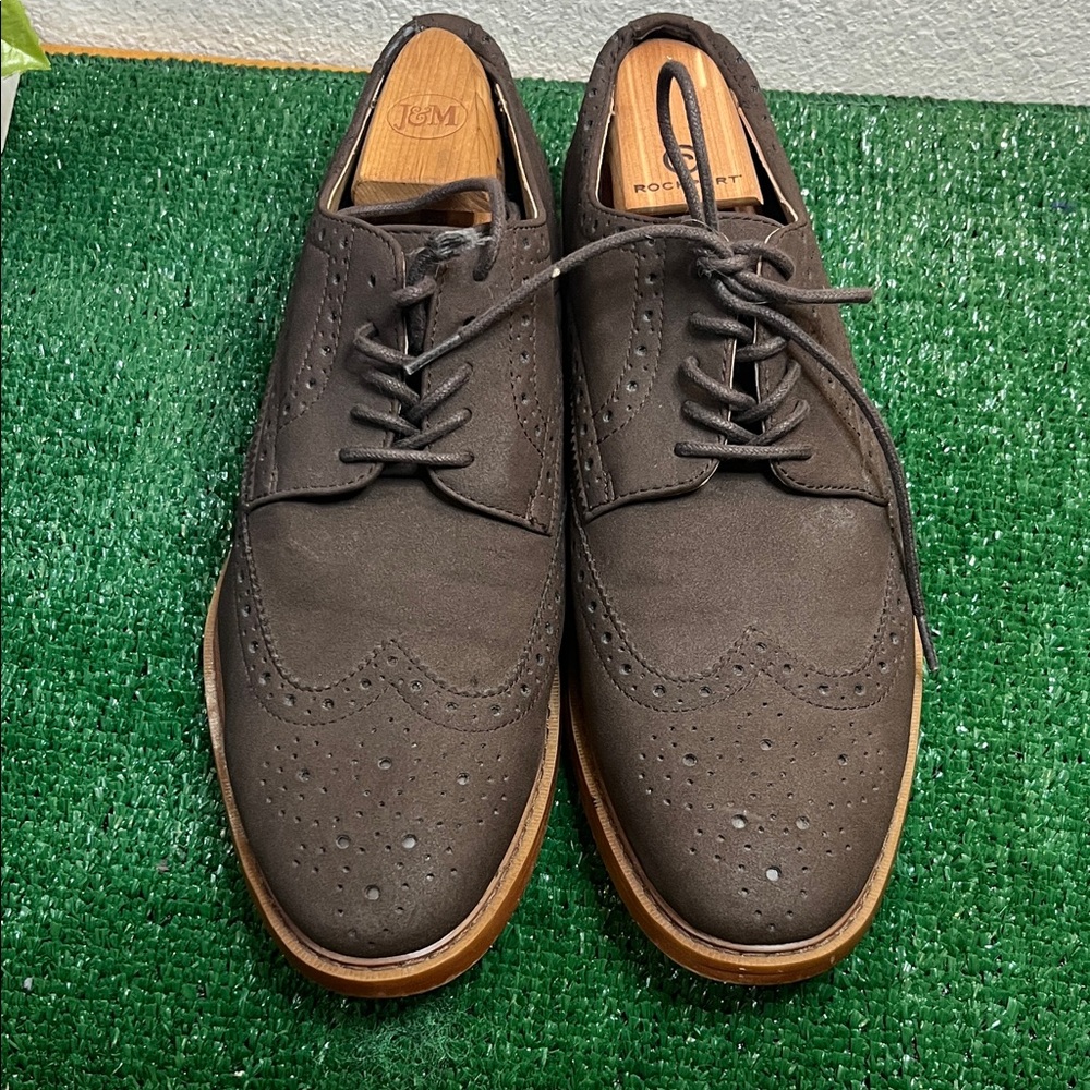 George Dark Brown Suede Wingtip Oxfords